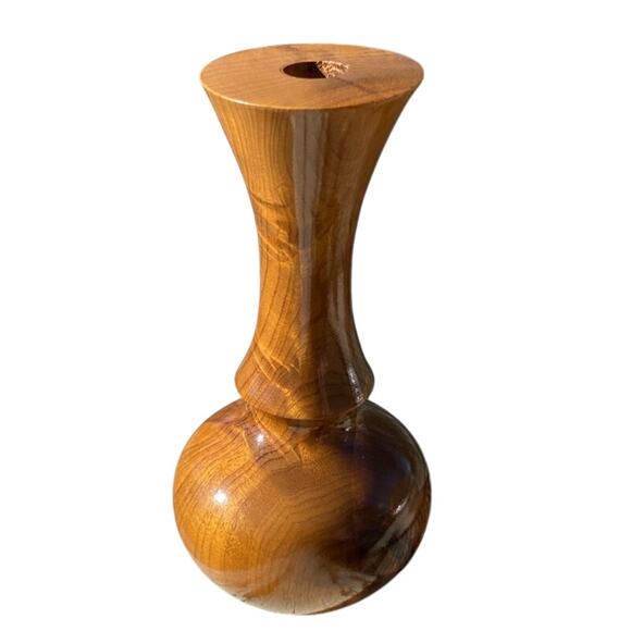 Vintage Hand Turned Wood Single Bud Vase Oregon Myrtlewood with Glass Insert GUC - Picture 2 of 10
